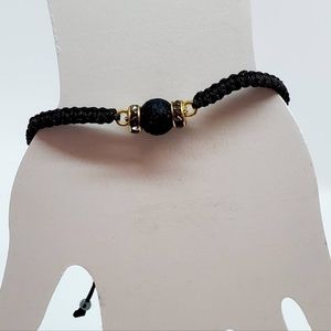 Lava Rock Gemstone Rhinestone Macrame Bracelet, Adjustable Macrame Bracelet
